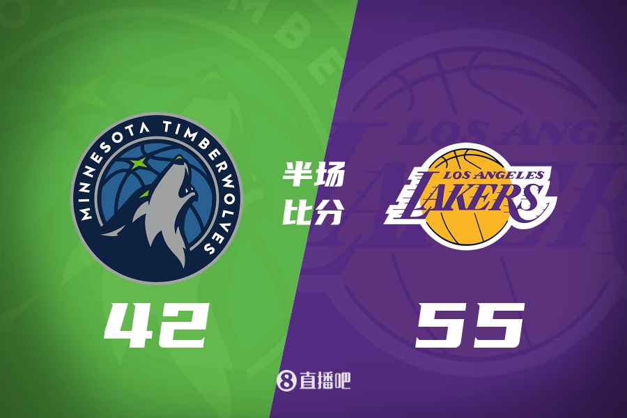 在父子同台2分半！湖人半场领先森林狼13分 浓眉12+7